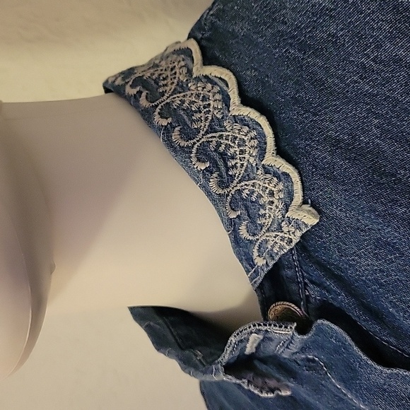 Vtg JIM ELLIOT Western Denim Chambray Sleeveless Button Down Midi Dress - Picture 8 of 14